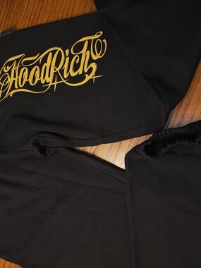 Hoodrich Men’s Black Joggers with Gold Script Logo